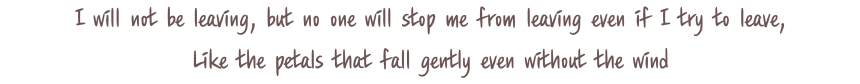 - I will not be leaving, but no one will stop me from leaving even if I try to leave,
Like the petals that fall gently even without the wind -